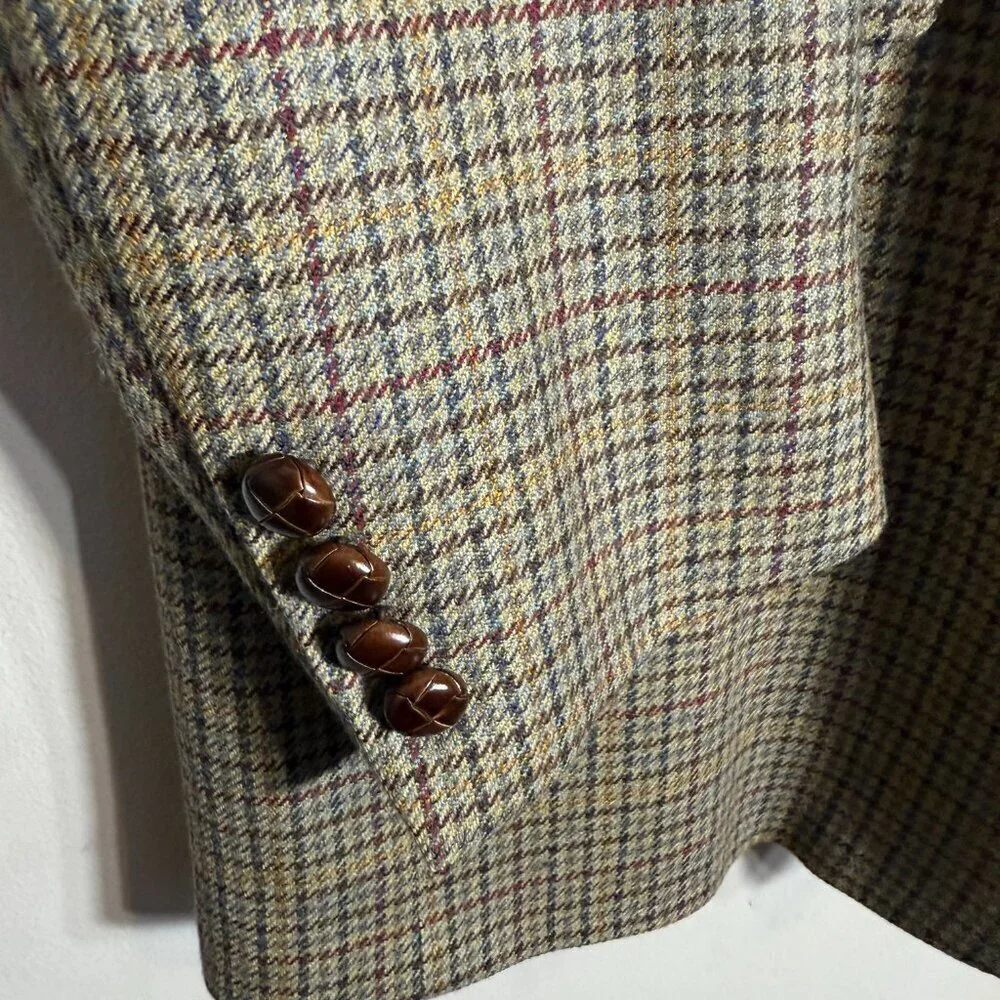 Austin Reed Wool Houndstooth Sport Coat Dinner Jacket Blazer Men's Size 44L Tan